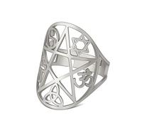 SIPURIS Pentagram Ring for Men Women Pentacle Star of David Six-Pointed Star Cutout Adjustable Open Rings Stainless Steel Hexagram Celtic knot Triqueta Cross Jewelry, Stainless Steel, No Gemstone