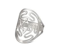 SIPURIS Pentagram Ring for Men Women Pentacle Star of David Six-Pointed Star Cutout Adjustable Open Rings Stainless Steel Hexagram Celtic knot Triqueta Cross Jewelry, Stainless Steel, No Gemstone