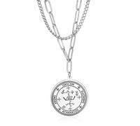 SIPURIS Sigil of Archangel Michael Saday Athanatos Sabaoth Necklace Ancient King of Solomon Saint 7th Archangel Michael Pendant Necklace Medallion Talisman Protection Amulet Jewelry for Men Women
