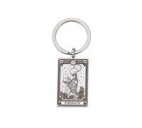 SIPURIS Skeleton Tarot Cards Keychains for Men Women Stainless Steel Vintage Skull Amulet Keyring for Key Wiccan Car Bag, Sliver4, 0.94*1.57inch