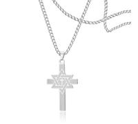 SIPURIS Star of David Cross Necklace for Men and Women Hexagram Cross Pendant Religious Christian Jewellery, 25*42 mm, Stainless Steel, No Gemstone