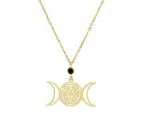 SIPURIS Triple Moon Goddess Necklace Hecate Pendant Stainless Steel Wheel of Hecate Necklace Witchcraft Goddess Symbol Magic Wiccan Pagan Jewelry Gifts for Men Women