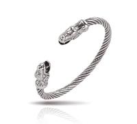 SIPURIS Viking Bracelet for Men Double Dragon Snake Norse Viking Arm Rings Adjustable Open Bangle Twisted Cable Cuff Bangle Pagan Wicca Jewelry, Stainless Steel, no gemstone