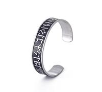 SIPURIS Viking Rune Bracelet for Men/Women Viking Nordic Elder Futhark 24 Runes Cuff Bangle Bracelets Stainless Steel Pagan Amulet Talisman Norse Jewelry (Black)