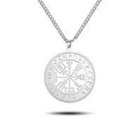 SIPURIS Viking Vegvisir Necklace for Men Celtic Viking Runes Nordic Oden Compass Necklace Stainless Steel Hollow Amulet Pagan Jewelry Gifts for Men Women, Stainless Steel,No Gemstone, FLISA
