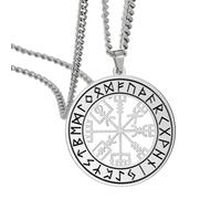 SIPURIS Viking Vegvisir Necklace for Men Celtic Viking Runes Nordic Odin Compass Necklace Stainless Steel Hollowed Out Amulet Pagan Jewelry Gifts for Men Women, Stainless Steel, No Gemstone