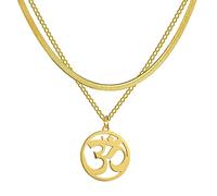 SIPURIS Women OM Necklace Indian Yoga Aum Om Ohm Pendant Necklace Stainless Steel Hindu Meditation Charm Sanskrit Symbol Spiritual Amulet Jewelry for Men, Stainless Steel, No Gemstone (OM-Gold)