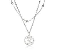 SIPURIS Women OM Necklace Indian Yoga Aum Om Ohm Pendant Necklace Stainless Steel Hindu Meditation Charm Sanskrit Symbol Spiritual Amulet Jewelry for Men, Stainless Steel, No Gemstone (Layered-S)