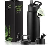 SIPX™ 25 oz Insulated Water Bottle with 3 Lids - Leakproof Stainless Steel, Triple Insulated - Cold 24 Hours/Hot 12 Hours - Durable Bottle for School, Gym, Travel - Black