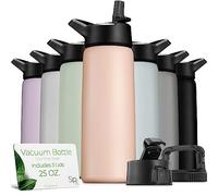 SipX™ Triple-Insulated Stainless Steel Water Bottle 25oz. With 3 Lids, BPA-Free Reusable Insulated Water Bottle Keeps Cold 24 Hours, Metal Water Bottle Made Of Sustainable Material For Hiking & Biking