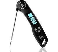 Siqi Meat Thermometer, Instant Read Cooking Thermometer, Digital Food Thermometer, Backlight LCD Screen Foldable Long Probe & Auto On/Off, Perfect for Kitchen Cooking, BBQ, Water,Meat, Milk (Black)