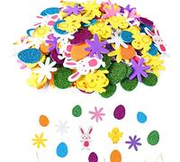Siqian 120 Pcs Multicolor Glitter Easter Foam Stickers, Bunny, Chick, Egg, Flower Shapes, EVA Material, Indoor Use, Sticker Decals