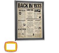 Siqian Back 1933 Poster Framed, 90th Birthday Poster Gifts, Happy 90th Birthday Party Decoration Home Decor, Card Gift 90 Years Old Birthday Wedding Poster for Men Wome