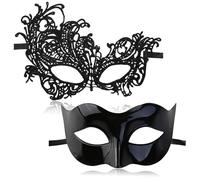 Siqian Masquerade Mask for Couples, 2 PCS Black Couple's Venetian Masks going Party, Venetian Mardi Gras Prom Mask, Masquerade Ball Masks for Men and Women