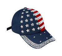 SIQITECHNO Women Rhinestone American Flag Baseball Cap Sparkly USA Flag Hat The 4th of July Hat Hip Hop Cap Adjustable, Navy, 7-7 1/4