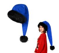SIQITECHUK Adult Novelty Santa Hat Furry Plush Christmas Hats Deluxe Xmas Hat with Fur Pompom for Christmas Xmas New Year Festive Party (Blue)