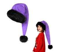 SIQITECHUK Adult Novelty Santa Hat Furry Plush Christmas Hats Deluxe Xmas Hat with Fur Pompom for Christmas Xmas New Year Festive Party (Purple)