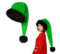 SIQITECHUK Adult Novelty Santa Hat Furry Plush Christmas Hats Deluxe Xmas Hat with Fur Pompom for Christmas Xmas New Year Festive Party (Green)