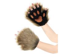 SIQITECHUK Furry Fox Cat Bear Wolf Paw Gloves Cute Animal Claws Warm Gloves Fingerless Faux Fur Winter Plush Glove Hairy Hand Warmer Mittens Halloween Cosplay Fancy Dress (Brown)