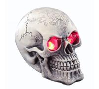 SIQITECHUK Halloween Skull Ornament Light Up Realistic Skull Head Sculpture Resin Decorative Gothic Skeleton Figurine Dead Man Head Bones Skeleton Ornament Halloween Party Home Desk Decoration Props