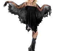 SIQITECHUK Halloween Spider Web Poncho Lace Mesh Cape Scary Witch Poncho Costume Gothic Cloak Day of The Dead Costumes for Halloween Cosplay Black