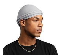 SIQITECHUK Halo Turban Durag for Men Head Wrap Scarf Cancer Chemo Hat Dreadlocks Modal and Satin Covering Hair Loss Cap Silk Lined Comfortable Soft Light Gray