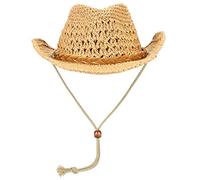 SIQITECHUK Kids Straw Cowboy Hat Wide Brim Sun Hat Beach Panama Fedora Cap Western Cowgirl Summer UV Protection Cap with Chin Strap (UK, Alpha, One Size, Khaki)