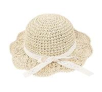 SIQITECHUK Kids Summer Straw Hat with Lace Ribbon Floppy Beach Sun Protection Hat Wide Brim UPF 50 Straw hat Cute Boho Bowknot Toddler Headwear (UK, Age, 1 Year, 4 Years, Beige)