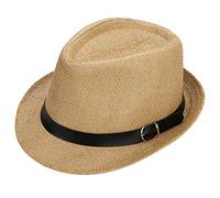 SIQITECHUK Men Women Straw Panama Hat Summer Fedora Trilby Hat Beach UV Protection Sun Hat with Leather Band for Outdoor Activities (UK, Alpha, One Size, Khaki)