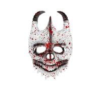 SIQITECHUK Scary Skull Mask with Horn Horror Monster Demon Half Face Skeleton Masks Realistic Bloody Creepy Ghostface Role Play Props for Halloween Cosplay Haunted House (White)