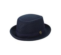SIQITECHUK Summer Breathable Mesh Porkpie Hat Foldable Fedora Panama Sun Hats Fashion Trilby Cap for Outdoor Party Navy Blue
