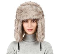 SIQITECHUK Winter Furry Trapper Hat with Earflaps Faux Fur Ushanka Warm Hat Thermal Trooper Cap Plush Russian Hats for Skiing Skating Camping Hunting (UK, Alpha, One Size, Khaki)