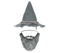 SIQITECHUK Wizard Hat with Faux Beard Witch Sorcerer Hat Adult Wizard Costume Accessories for Halloween Fancy Dress Cosplay (Grey)