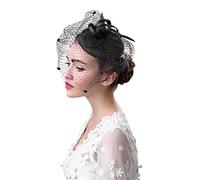SIQITECHUK Women Fascinator Hat with Veil Mesh Ribbons Vintage Ladies Pillbox Hat Wedding Cocktail Tea Party Headwear Elegant Bride Hair Clip (UK, Alpha, One Size, Black)
