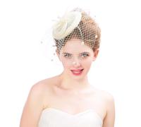 SIQITECHUK Women Fascinator Hat with Veil Mesh Ribbons Vintage Ladies Pillbox Hat Wedding Cocktail Tea Party Headwear Elegant Bride Hair Clip (UK, Alpha, One Size, Cream)