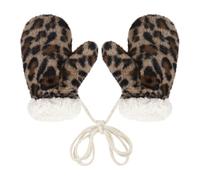 SIQITECHUK Women Faux Fur Winter Mittens with Anti-Lost String Leopard Print Plush Gloves Vintage Warm Fur Gloves Full Finger Cold Weather Mittens (Brown)