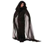 SIQITECHUK Women Ghost Bride Witch Costume Halloween Zombie Fancy Dress Horror Vampire Outfit Reaper Costume Grim Evil Robe Graveyard Bride Outfit Halloween Hooded Cape Witch Cosplay Lace Dress
