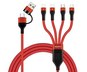 SIQIWO 6 in 1 Multi Charger Cable, 3A USB A/C to 4 in 1 Charging Cord 1.2M