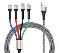 SIQIWO Multi Charging Cable 3A/1.2M, Nylon Braided 4 in 1 USB Fast Charger Cord with 2*iP Micro USB Type C Cable Connectors for iOS Phone, Samsung Galaxy, Honor View, Moto, LG, Sony, Xiaomi, PS5