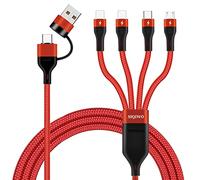 SIQIWO Multi Charging Cable 3A/1.2M, Nylon Braided USB A/C to 4 in 1 USB Fast Charger Cord with Micro USB Type C 2*iP Cable Connector for Phone, Samsung Galaxy, Huawei, LG, Sony, Xiaomi, Moto, PS5