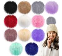 SIQUK 12 Pieces Faux Fur Pom Pom for Hats, 6 Inch Large Faux Fur Pom Pom Balls Fluffy Pom Pom with Elastic Loop for Knitting Hats Bags