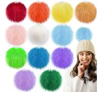 SIQUK 12 Pieces Faux Fur Pom Pom for Hats, 6 Inch Large Faux Fur Pom Pom Balls Fluffy Pom Pom with Elastic Loop for Knitting Hats Bags