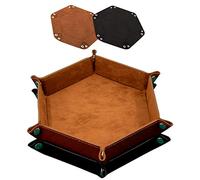 SIQUK 2 Pieces Dice Tray Hexagon Dice Folding Tray PU Leather Velvet Holder for Dice Games like RPG, DND, and Other Table Games, Black and Camel