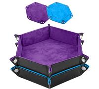 SIQUK 2 Pieces Dice Tray Hexagon Dice Folding Tray PU Leather Velvet Holder Tray for RPG DND and Other Table Games (Violet, Sky Blue)