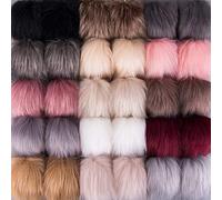 SIQUK 30 Pieces Faux Fur Pom Pom DIY Faux Fox Fur Fluffy Pom Pom Balls with Elastic Loop for Hats Keychains Scarves Gloves Bags Accessories, 15 Colours