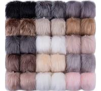 SIQUK 30 Pieces Faux Fur Pom Pom DIY Fluffy Balls With Elastic Loop for Hats, Keychains, Scarves, Gloves, Bags Accessories - 15 Soft Colours
