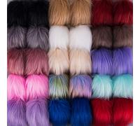 SIQUK 30 Pieces Faux Fur Pom Pom DIY Faux Fox Fur Fluffy Pom Pom Balls with Elastic Loop for Hats Keychains Scarves Gloves Bags Accessories, 15 Colours