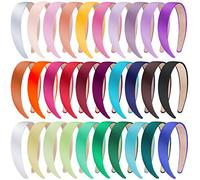 SIQUK 30 Pieces Women's 1 Inch Wide Non-slip Colorful Satin Headbands DIY Hair Band for Women and Girls, 30 Colors
