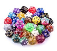 SIQUK 35 Pieces Polyhedral Dice 20 Sided Mixed Colours Dice for DND RPG MTG Table Games with Black Velvet Storage Bag