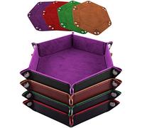 SIQUK 4 Pieces Dice Tray Hexagon Dice Rolling Tray Folding PU Leather Velvet Dice Tray for Dungeons and Dragons RPG DND Dice Game, 4 Colours